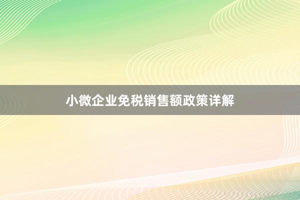 小微企业免税销售额政策详解